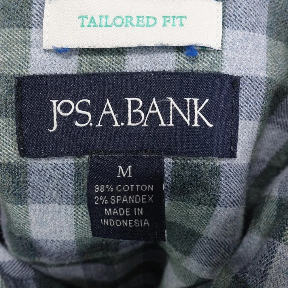 Jos. A. Bank Shirt Mens Medium‎ Green Check Tailored Fit Flannel Button-Up